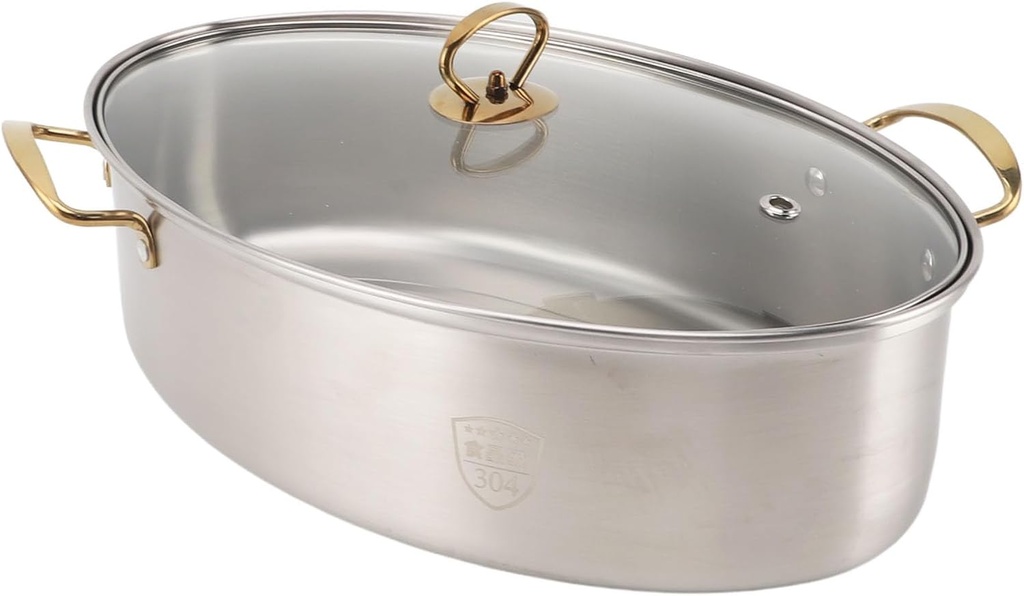 Mumusuki Stainless Steel Fish Steamer, Multi Use Oval Pasta Pot Cookware with Non Stick Ceramic Plate and Glass Lid for Fish Turkey Seafood Vegetables