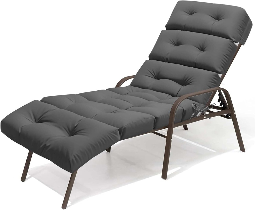 Chaise Lounge Cushion Outdoor，100% Waterproof Replacement Cotton Lounges Chair Cushion with Ties for Outdoor Furniture, Patio Pool Lounge Chair Cushions 74.4 x 22 x 4 inches, Grey