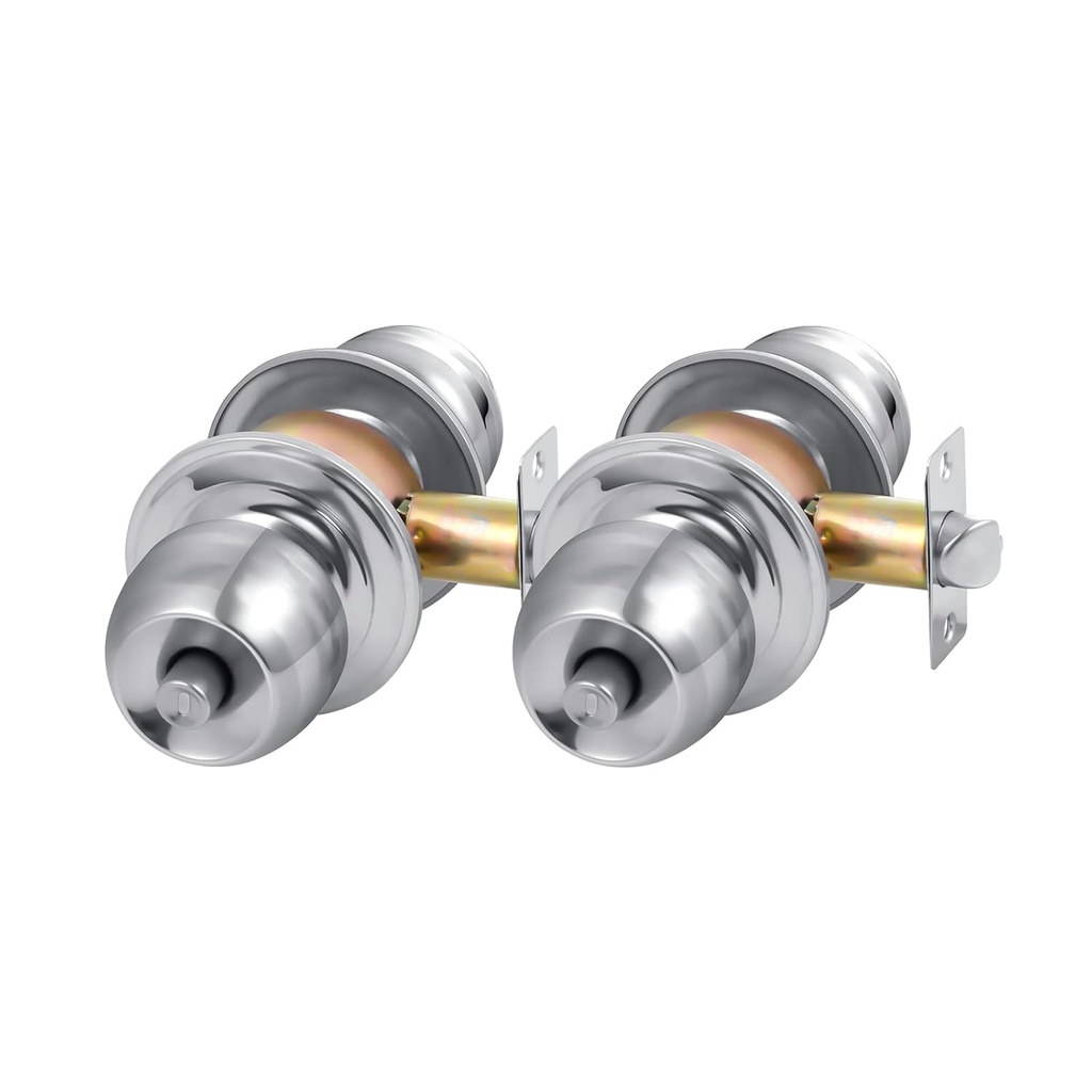 Miibox Privacy Ball Knob Lock, Stainless Steel Door Knob with Key Fit Door Thick 1.38-1.97 inc，2-Pack, Sliver