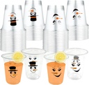 50pcs 12 oz Plastic Christmas Party Cups – Thick Snowman Face Design Christmas Disposable Clear Drinking Cups for Xmas Party Decoration, Disposable Wine Glasses for Xmas Beer/Beverage/Ice Cream/Snacks