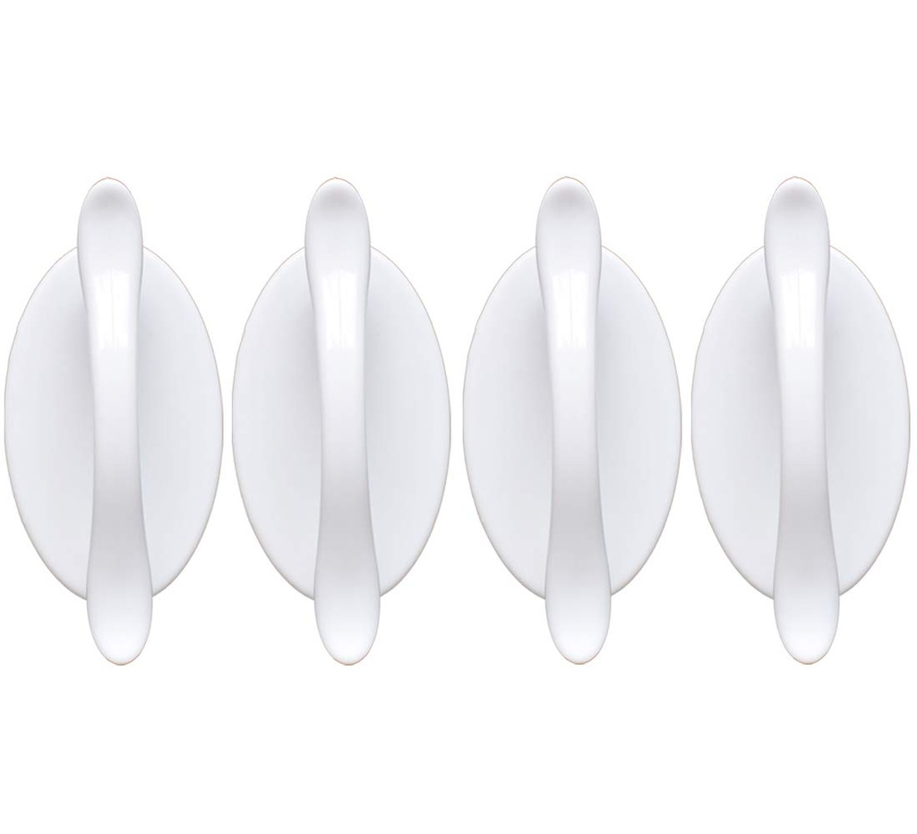 4 pcs White Self-Adhesive Handles for Sliding Door, Peel and Stick Cabinet Handles Without Drill, Stick on Knobs for Bathroom Mirror Doors