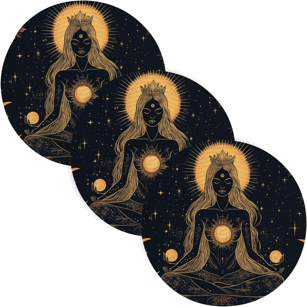 3 Pcs Heat Proof Trivet for Crock Pot 15in Heat Resistant Coasters Kitchen Decor alfombrilla de para cocina Muse Moon Godness Boho Gothic