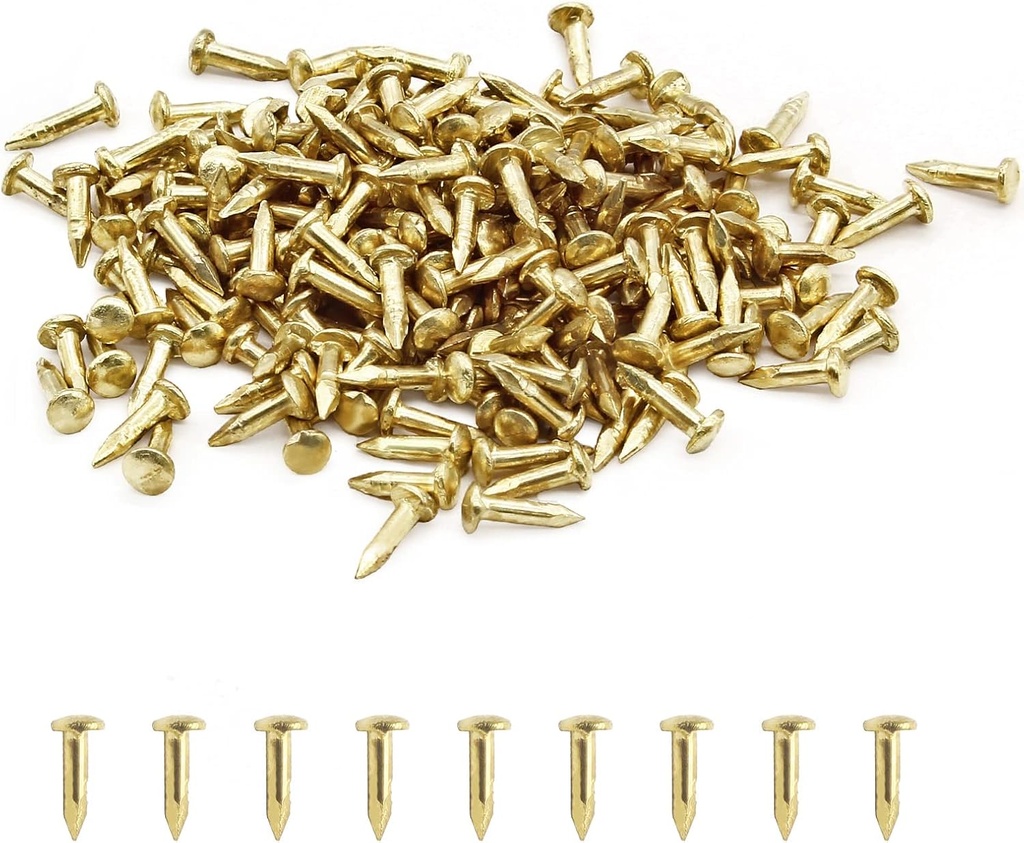 BokWin 200 Pcs Tiny Brad Nails Brass String Art Nails 1.2x6mm Wood Finish Nails for DIY Pictures Boxes Decorative Household Accessories