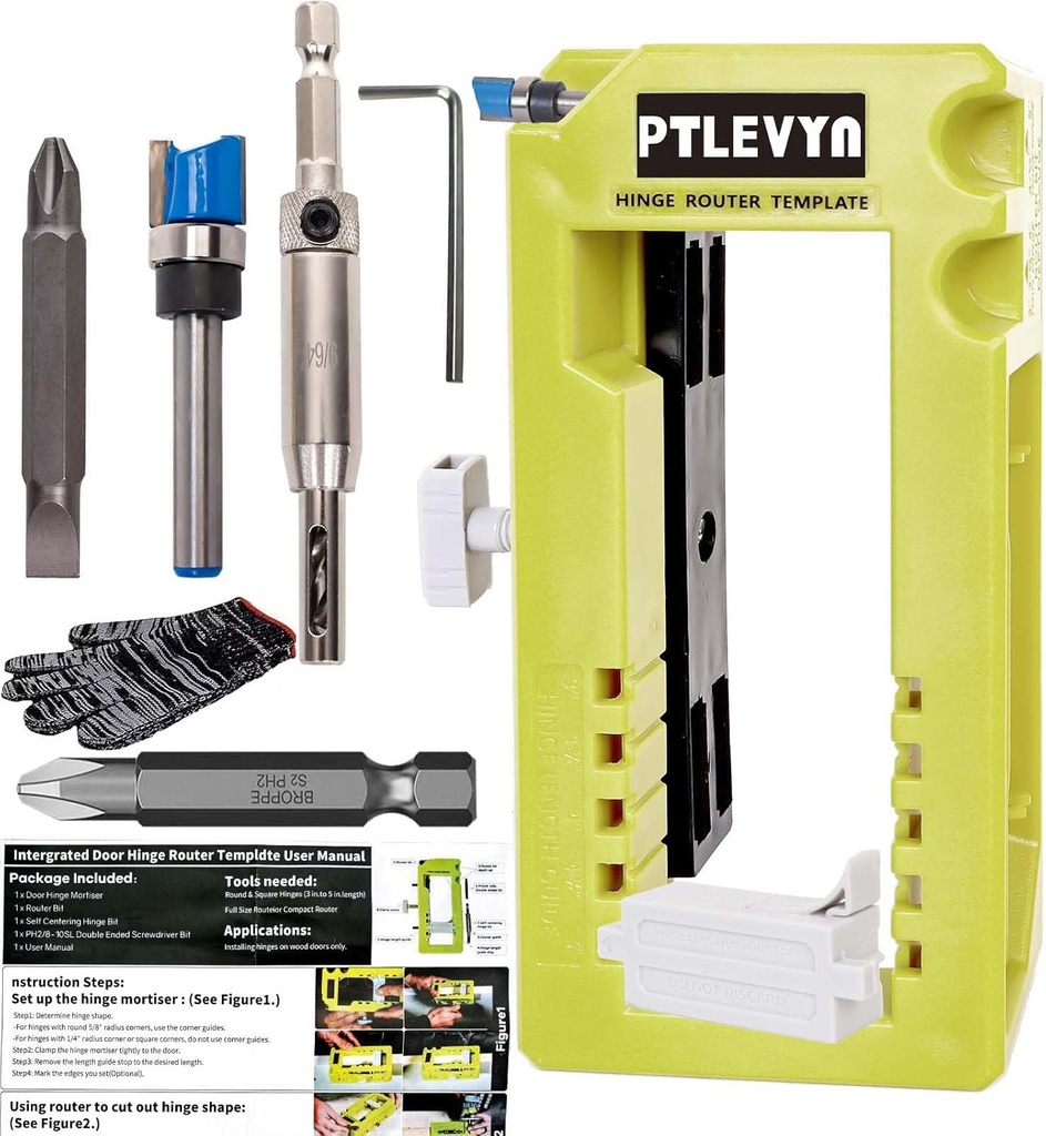Door Hinge Mounting Template Kit (Green) for 3-5" Hinges 90° Positioning Fits 1/4" and 5/8" Door thicknesses Mortise Opener Included Clips Quick and Precise Installation of Woodworking toolsy