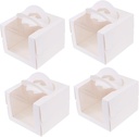 4Pcs Decorative Cake Boxes with Window White Handheld Baking Containers for Birthday Party and Bakery Treats for Cakes Desserts and Pastries