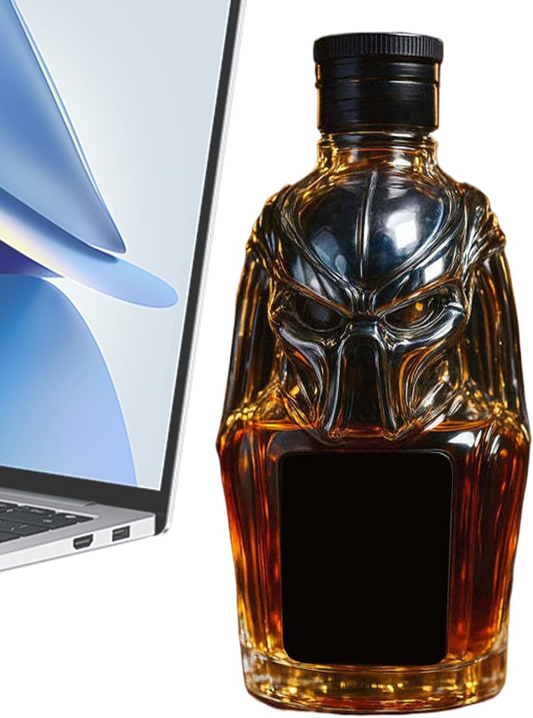 Glass Liquor Bottle - 300ml Decanters for Alcohol | Airtight Lid 3D Design Empty Container Jar for Beverage Drinks Cellar Wine Gathering Commercial Display