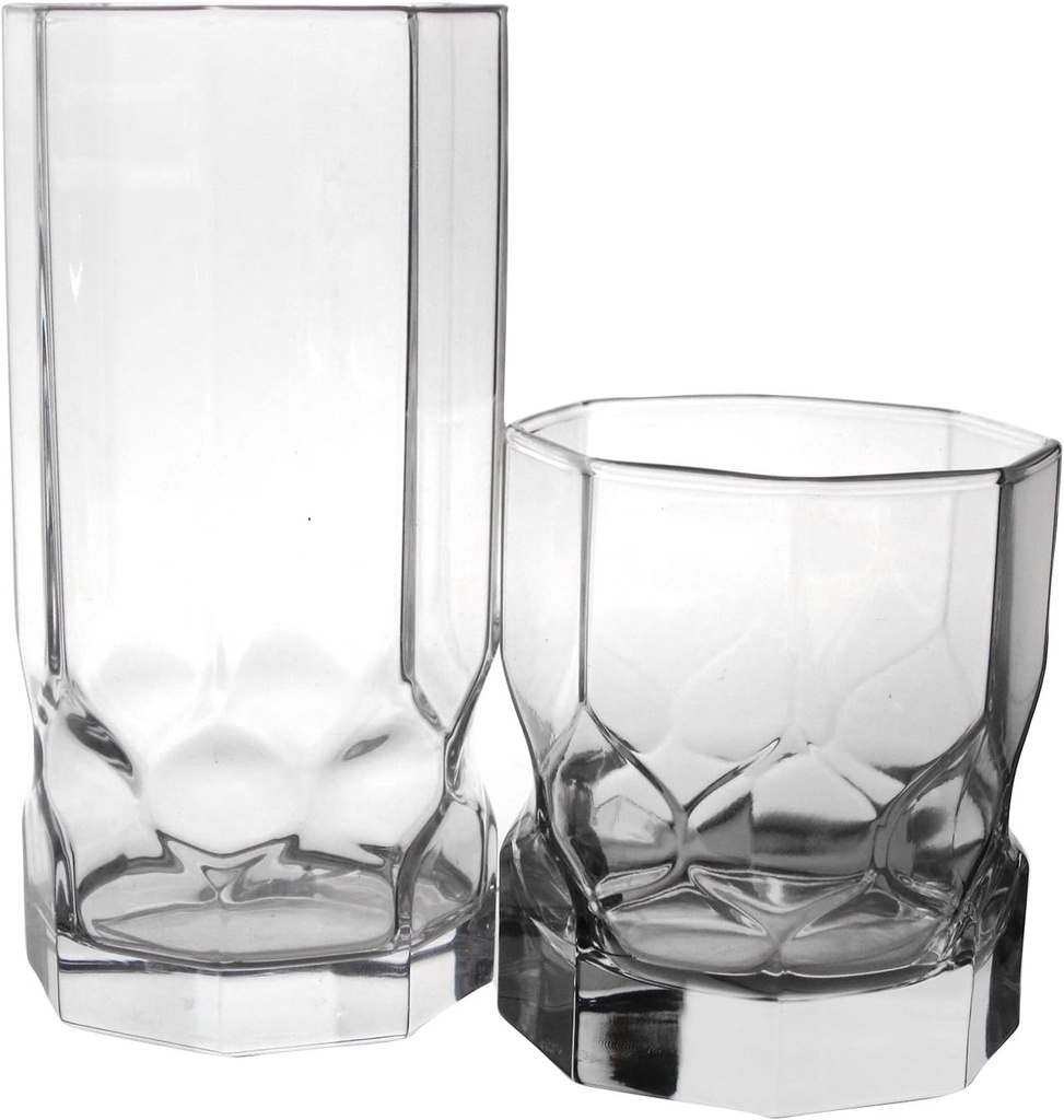 Luminarc, Clear Topaz 16-Piece Assorted Glass Tumbler Set, Ounce, 13-Ounce (N3283)
