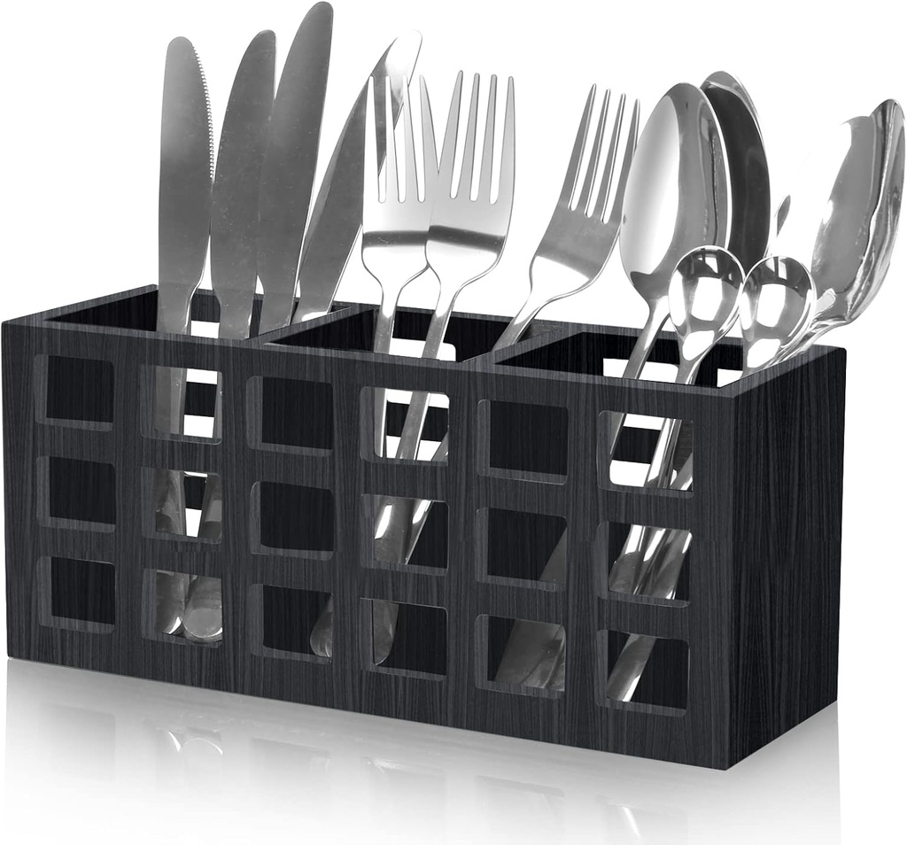 Farmhouse Wooden Silverware Utensil Caddy Cutlery Holder Utensil Holder Organizer for Kitchen Countertop Party Table Fork and Spoon Holders Storage Wood Silverware Basket Picnic Flatware Caddy