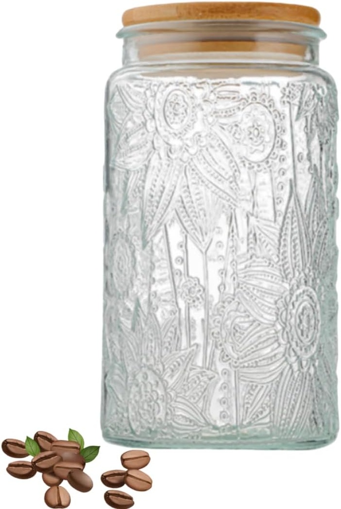 ANSQU Vintage Glass Storage Jar, 34 FL OZ Glass Food Storage Containers with Bamboo Lid, Airtight Cookie Jar Candy Jar for Kitchen Counter, Pantry, Coffee, Tea, Sugar