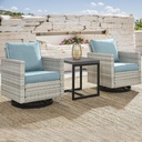 Outdoor Patio Swivel Rocker Chairs - 3 Piece Wicker Patio Furniture Bistro Swivel Rocking Chairs Set with Comfortable Cushions,Sturdy Metal Frame and Side Table for Porch Deck(Light Grey/Sky Blue)