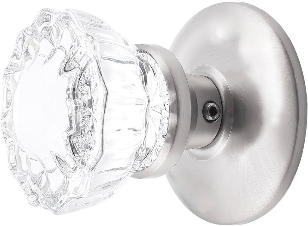 Antique Reproduction Fluted Glass Dummy Door Knob 1919-BN9 Single Surface Mount for French Door, Silver, 1919A-BN9
