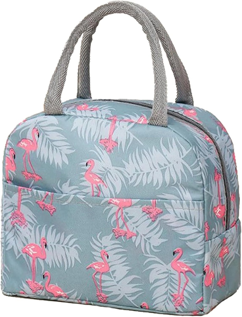 Insulated Lunch Bag, Large Capacity Lunch Box, Portable Thickened Lunch Boxs Bag, Fabric Adult Lunch Box Small Lunch Bag for Women, Men(Gray Flamingo)