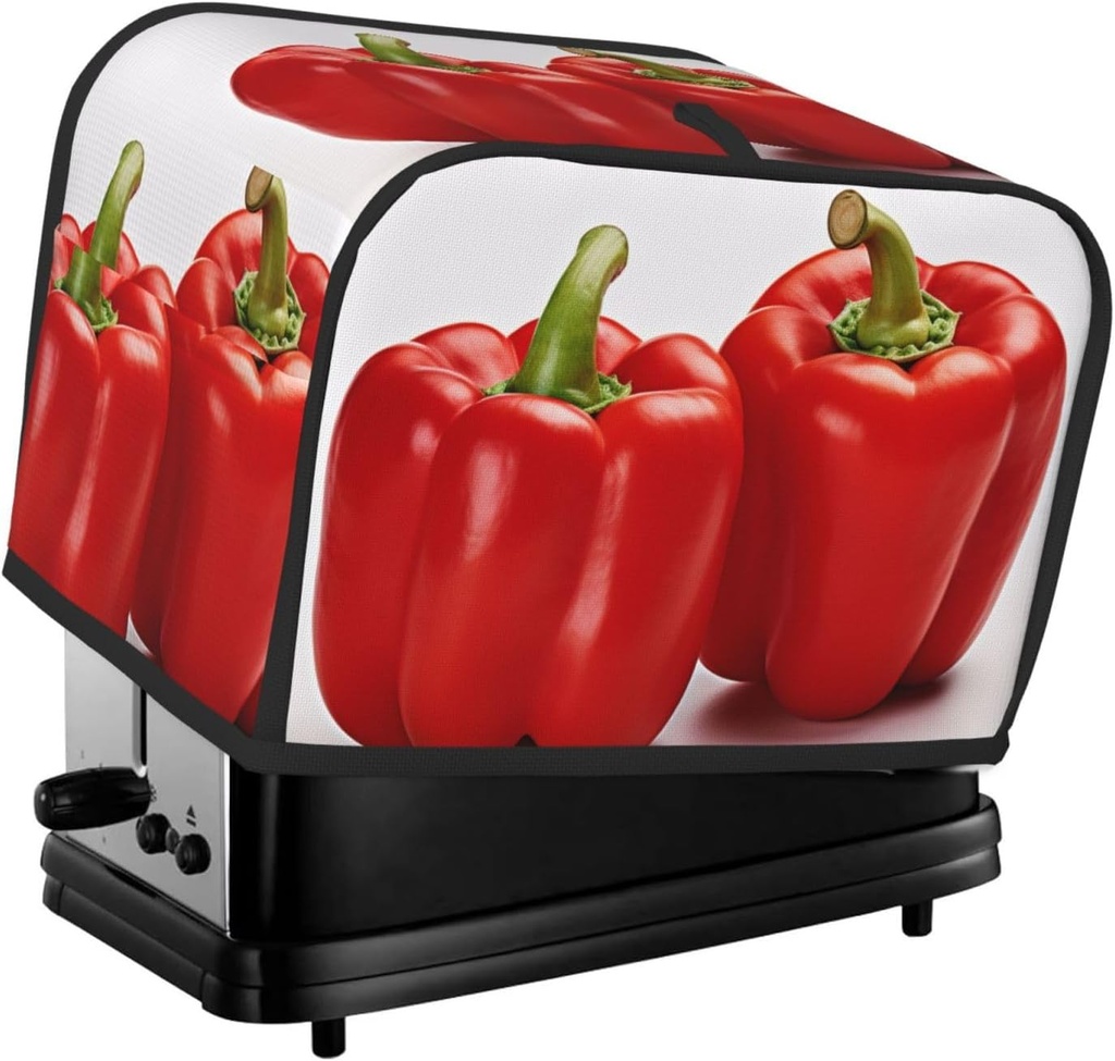 Two Red Bell Peppers 2 Slice Toaster Covers Bread Machine Cover Quilted Dustproof Fingerprint Protectors Small Washable Appliance Cover Bread Maker Dust Protection Universal Size