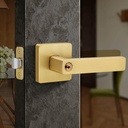 Moquin Brushed Gold Heavy Duty Entry Door Lever with Keys, Square Gold Keyed Interior/Exterior Door Lever with Lock, Satin Brass Finish Handle for Front/Entrance Door Lock