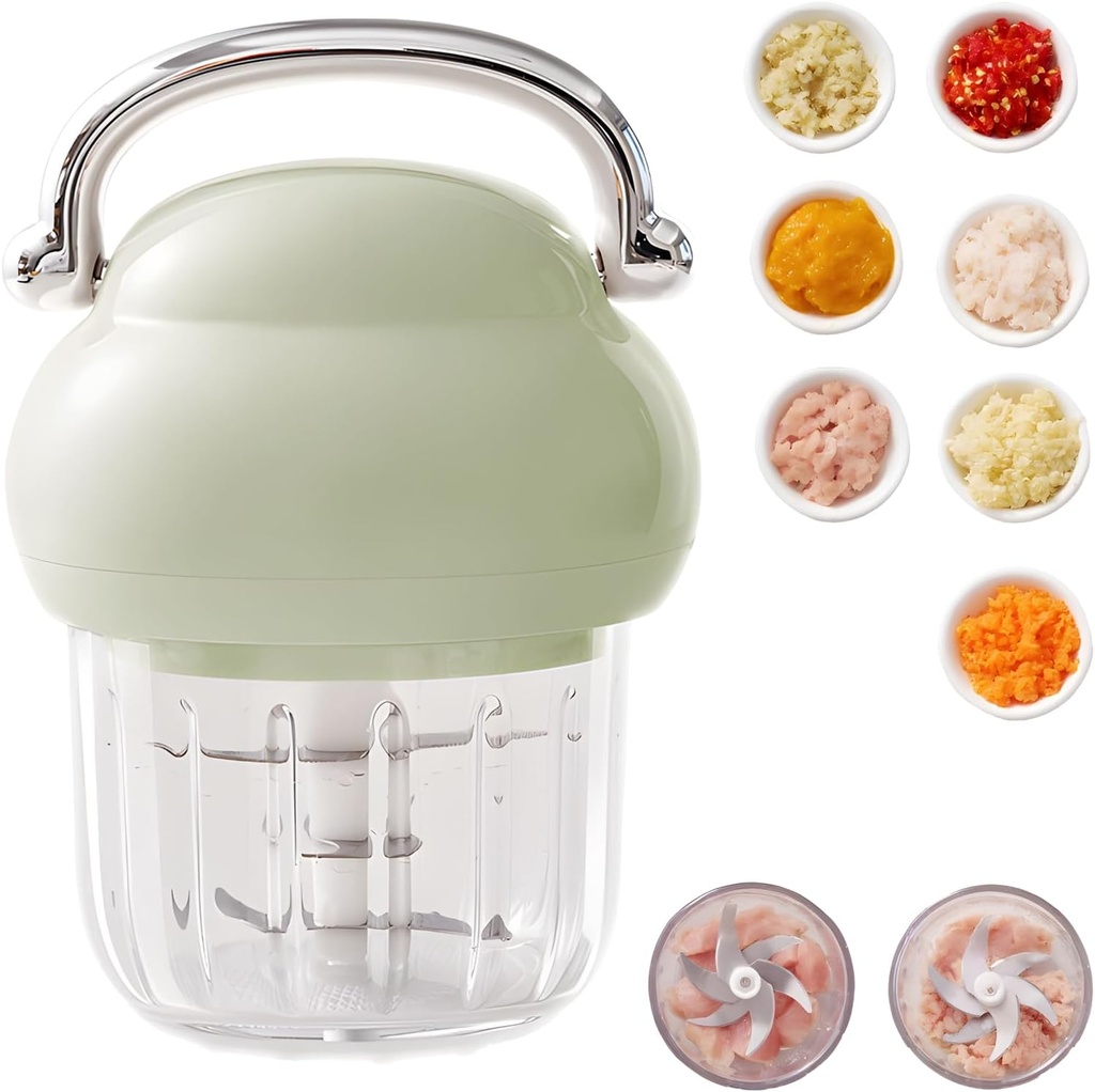 Multi-Function Electric Meat Grinder, Powerful Mini Meat Grinder & Food Chopper,Electric Vegetable Chopper for Meat/Fish/Vegetable/Baby Food (Green)