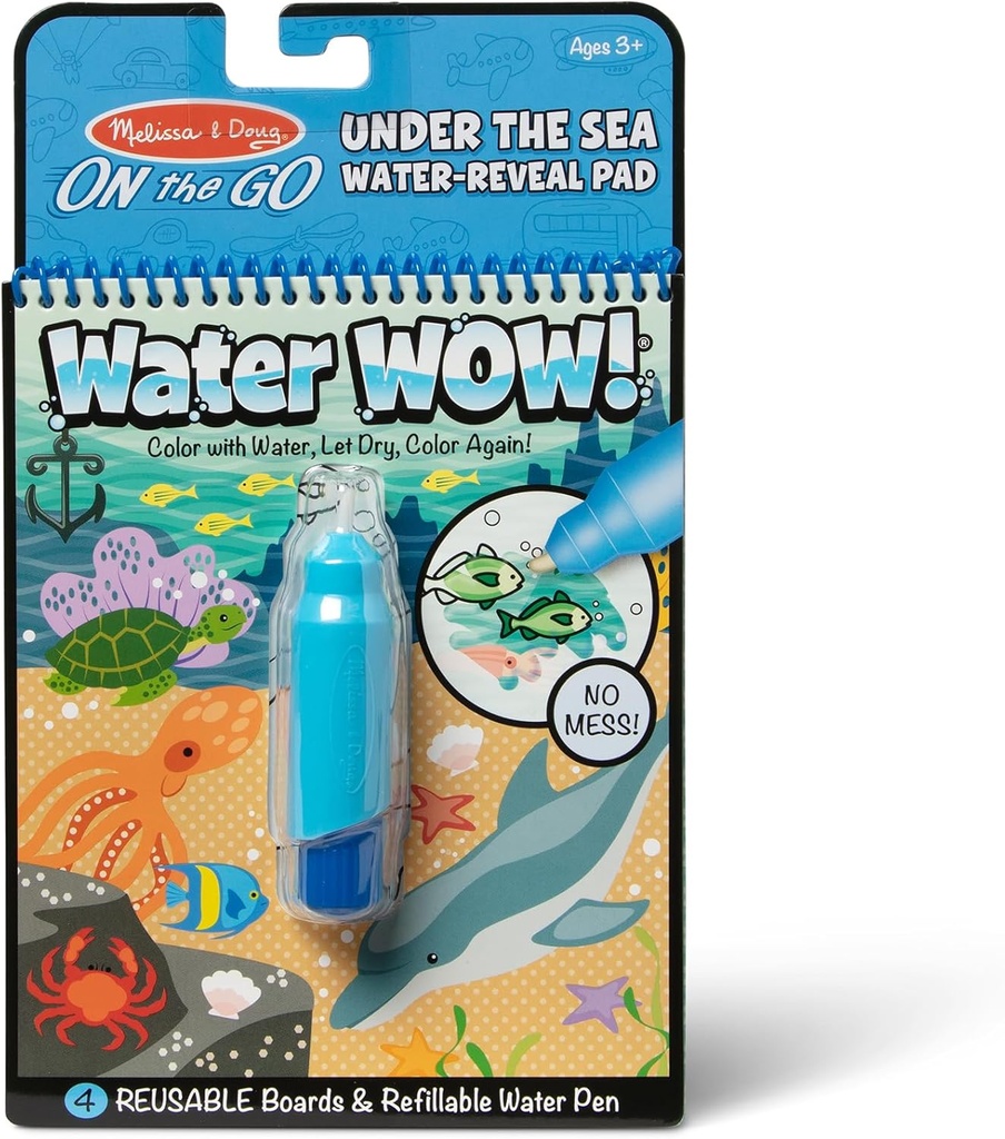 Melissa & Doug On The Go Water Wow! Mess Free Coloring Book, Reusable Water-Reveal Activity Pad, Under The Sea, Travel Toys, Party Favors, for Toddlers & Kids Ages 3+ - FSC Certified