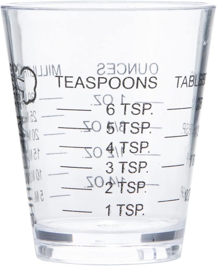 Chef Craft Classic Plastic Shot Glass Measurer, 1 ounce teaspoon/tablespoon, Clear