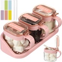 Suclain 3 Pcs Sugar Coffee Container Set 16 oz Glass Condiment Jar Spice Container Coffee Station Organizer Set with Lable Stickers Scoop for Bean and Sugar Candy, Oats, Nuts(Pink)