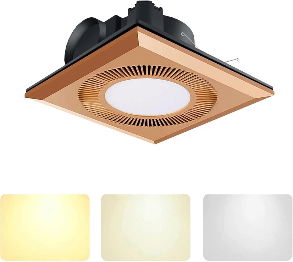 Bathroom Exhaust Fan with LED Light, High CFM Efficient Ventilation Fan for Ceiling Mount, Ultra Quiet Powerful Vent Fan & Adjustable Light Combo for Bath, Shower, Office, 21W (Copper Color)