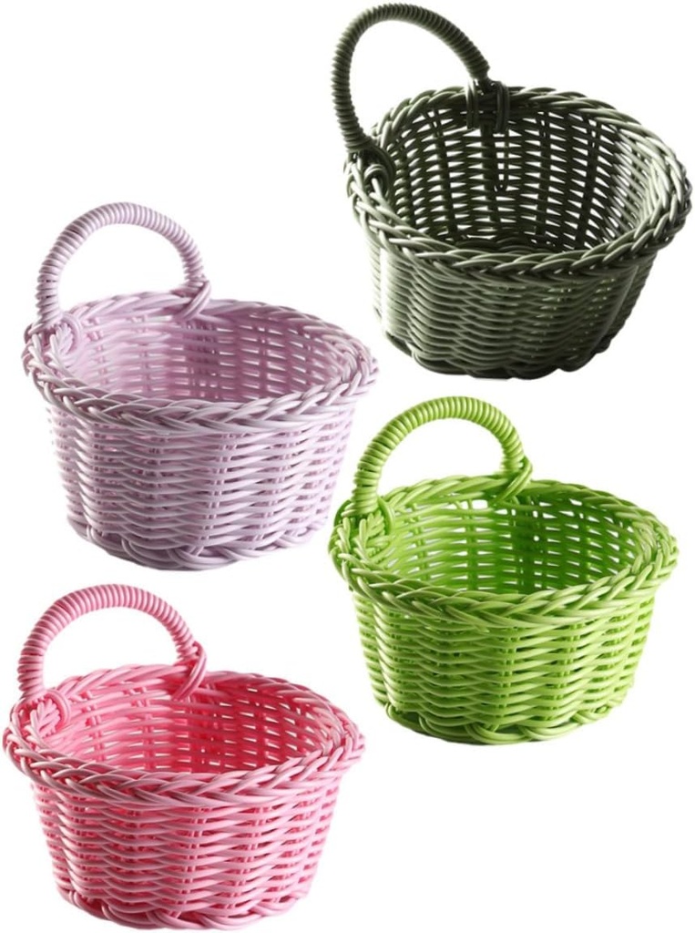 4pcs Decorative Hanging Imitation Rattan Storage Basket for Kitchen Multi-functional Wall-mounted Fruits and Vegetables Organizer Rustic Easter Home Decor