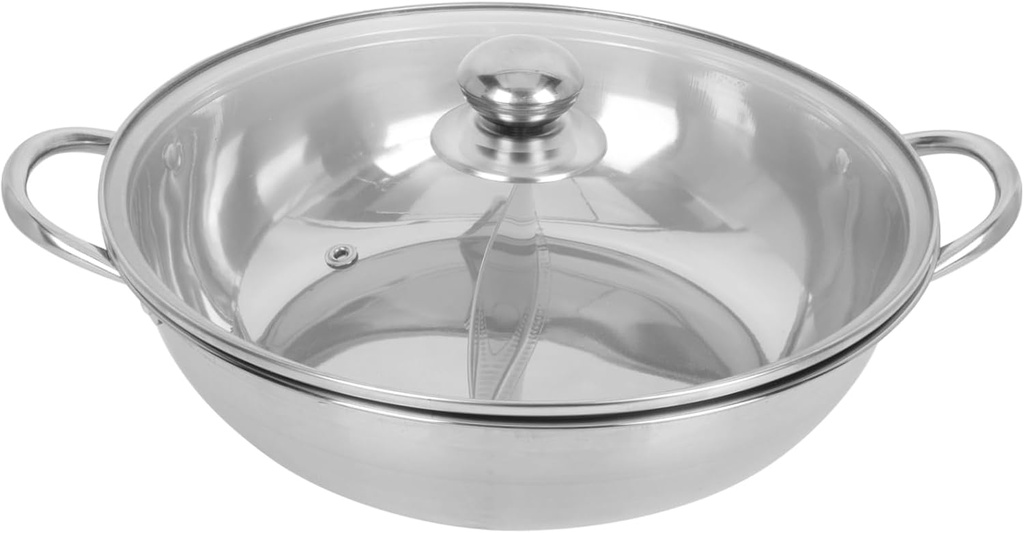1set Stainless Steel Two-flavor Hot Pot Lid Induction-compatible Cookware for Home Cooking Non-leaking Divider Design for Ramen Soup and Stews Random Style
