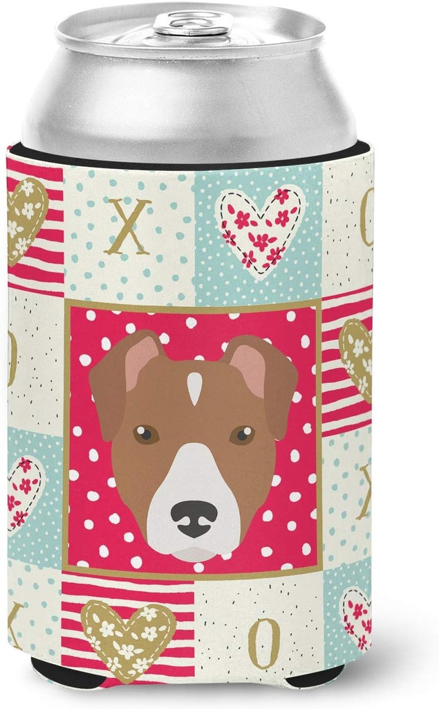 Caroline's Treasures CK5232CC Rat Terrier Love Can or Bottle Hugger, Red Cooler Washable Drink Sleeve Collapsible Beverage Insulated Holder, Can Hugger, Multicolor