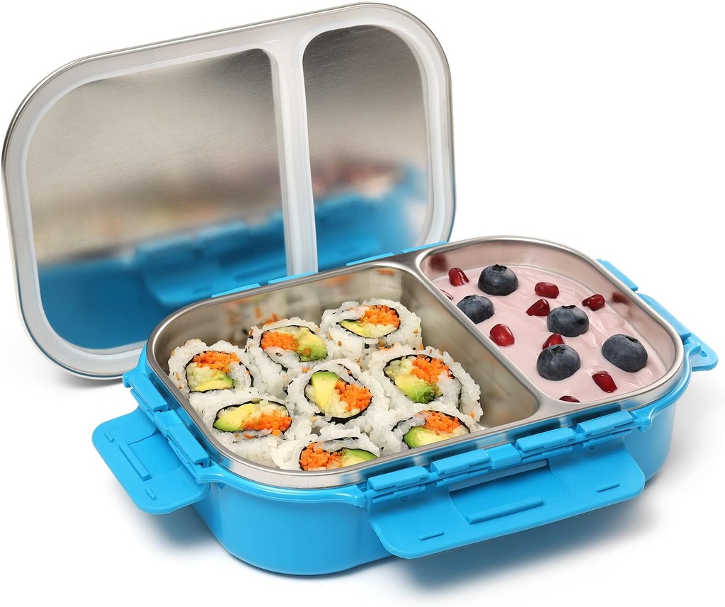 Signoraware Stainless Steel Bento Box -Adult Lunch Box For Men, Women, Kids- Bento Lunch Box Leak Proof Between 2 Compartments- Meal Prep Containers- Lunch Containers For Adults And Kids School Blue