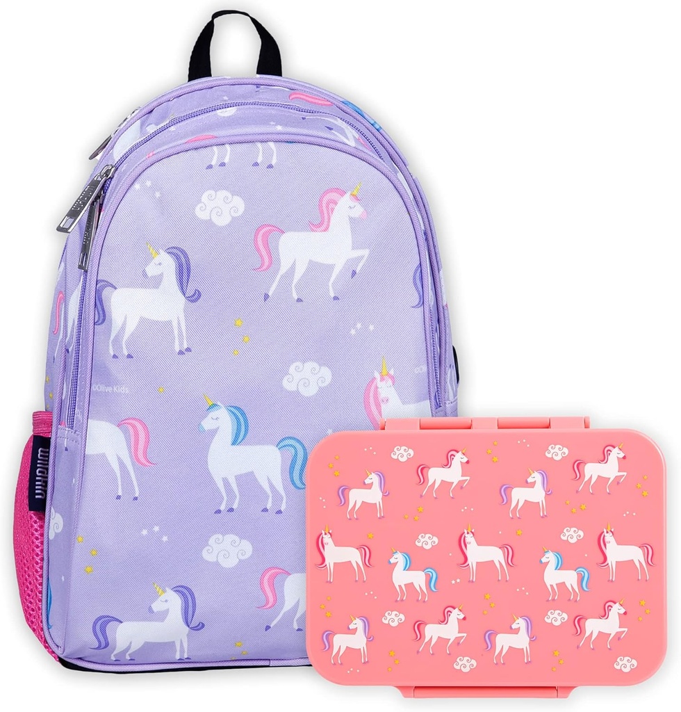 Wildkin Kids 15 Inch Backpack Bundle with Bento Box (Unicorn)