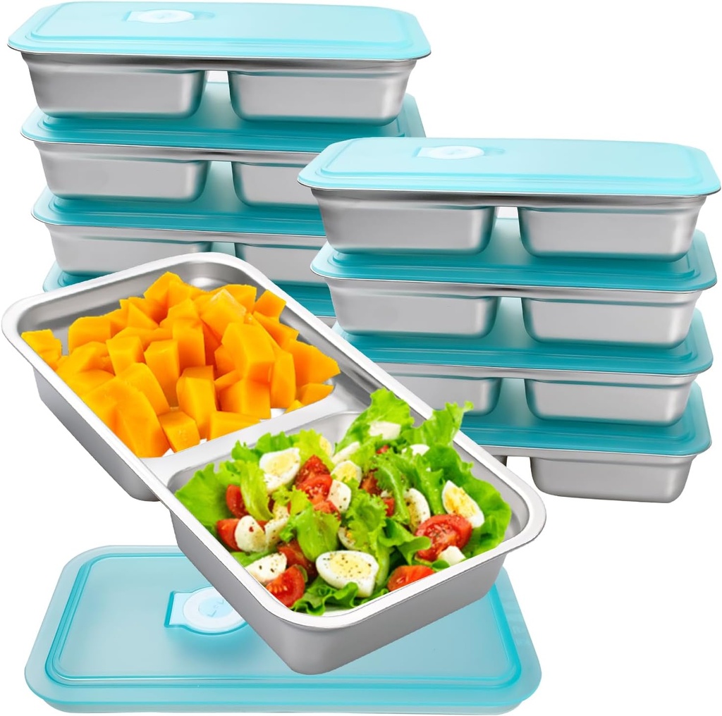 8 Pcs Stainless Steel Bento Box with Silicone Lids 30 oz Leakproof Food Storage Containers Metal Divided Lunch Box for Dishwasher for Meal Prep