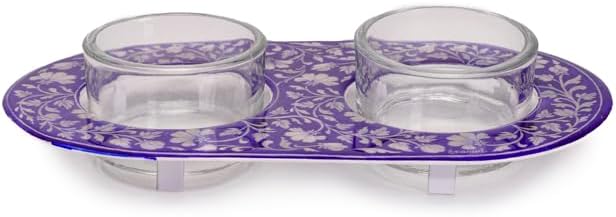 Yair Emanuel Shabbat Candle Holders for Tea Light Candles – Vibrant Decorative Metal Base with Glass Cups – Modern Judaica Gift (Blue Armenian Tile - Cal-6)