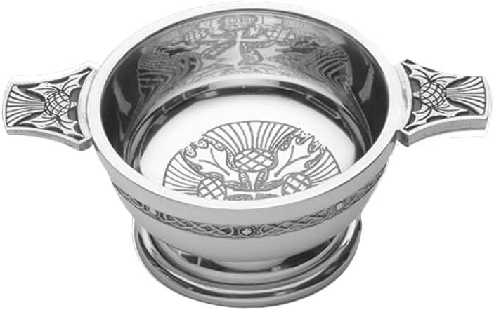 Celtic Pewter Quaich with Thistle Design Whisky Tasting Bowl Scottish Drinking Cup 3'', Silver