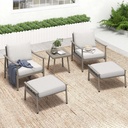 HAPPATIO Aluminum Outdoor Furniture Set - 5 Pieces Patio Furniture Set Includes 1 Side Table, 2 Armchairs and 2 Ottomans with Thick Cushion, Patio Conversation Set for Backyard Deck Poolside (Grey)