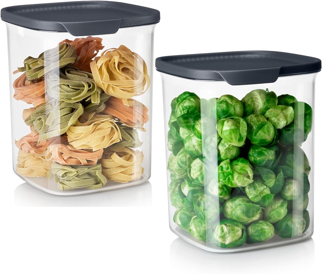 Tupperware Crystal Clear Store & Serve Collection Ultra Clear Big Square Tritan/Copolyester Food Storage Container Set, Dishwasher Safe and BPA Free (2 Containers, 2 Lids)
