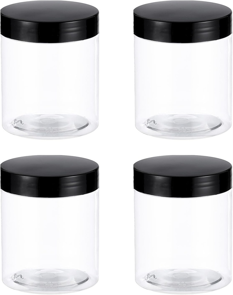PATIKIL 8.5oz Plastic Jars with Lids,4 Pcs Refillable Empty Storage Jars Containers Mason Jars with Black Cap for Dry Food Cosmetic Peanut Butter Candy Home Kitchen Storage, Clear