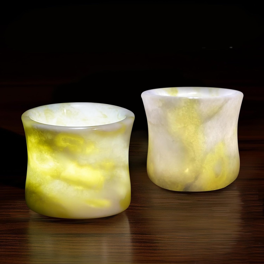 Handcrafted Natural Jade Shot Glasses – Set of 2 | 1.3 oz Whiskey, Espresso, Tequila & Tea Cups in Unique Bamboo Joint Shape, Oriental Inspired Luxury Gift for Men & Whiskey Lovers