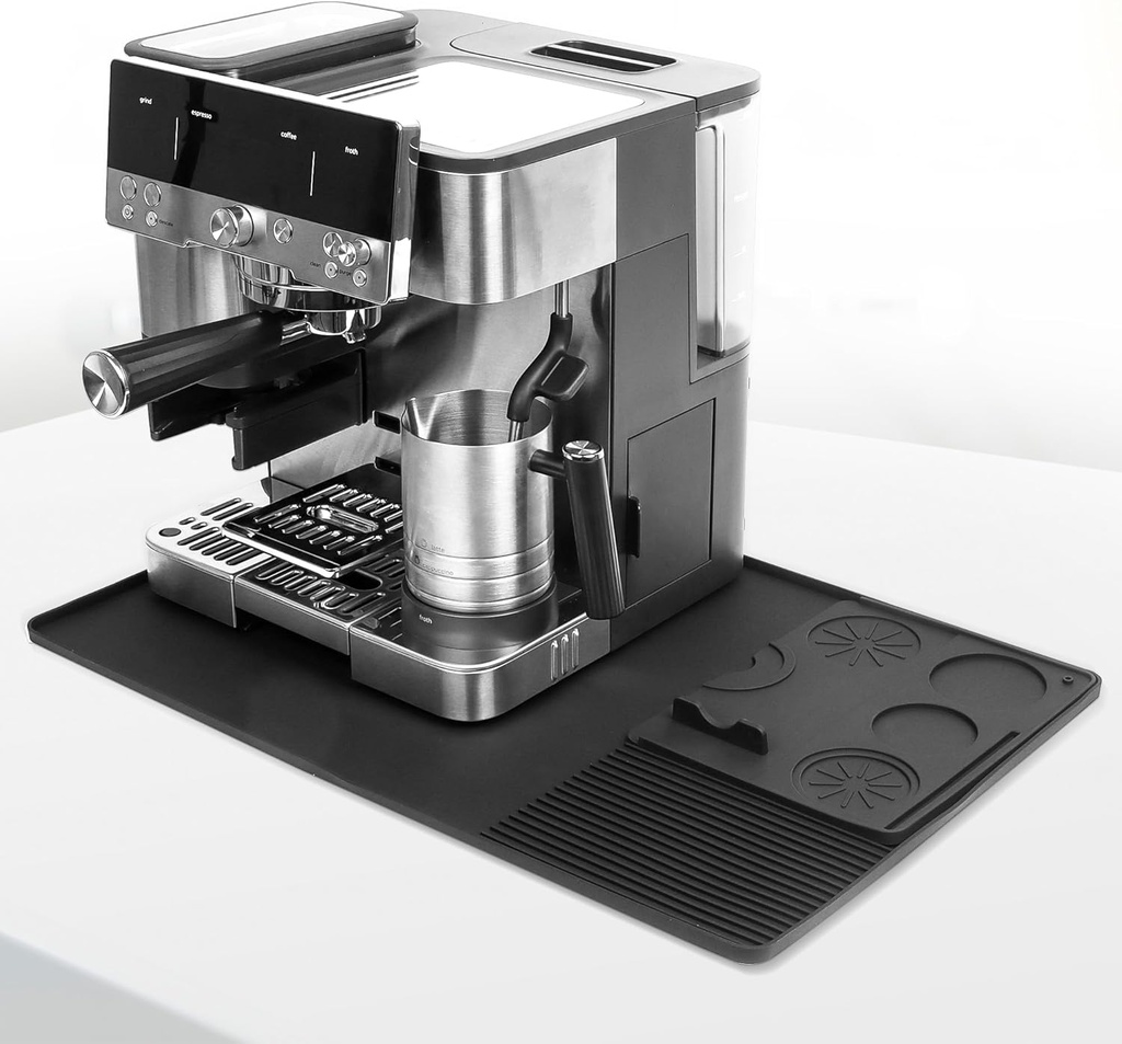 Silicone Coffee Mat with Convex Edge, 24''x16'' Coffee Bar Accessories for Ninja Luxe Cafe Accessories