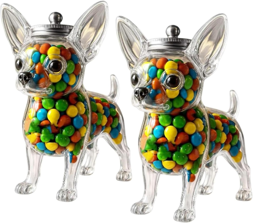 Chihuahua Candy Jar, French Bulldog Snack Jar, Pet Snack Storage Container, Clear Airtight Decorative Food Storage Container with Lid for Cookies, Candy, Dog Decor for Kitchen Countertop (A-2Pcs)