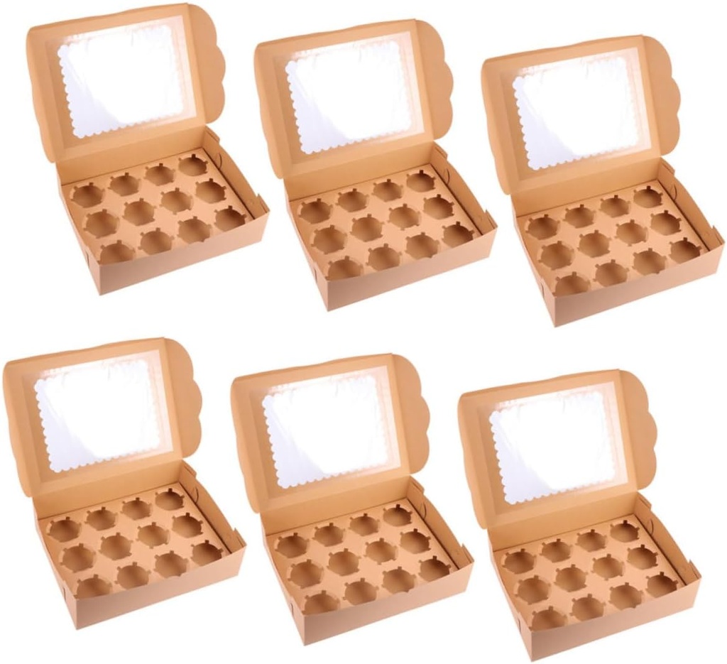 6pcs Muffin Cake Cupcake Storage Cases Cupcake Boxes Inserts for Bakery Desserts and Party Treats No Ribbon Included