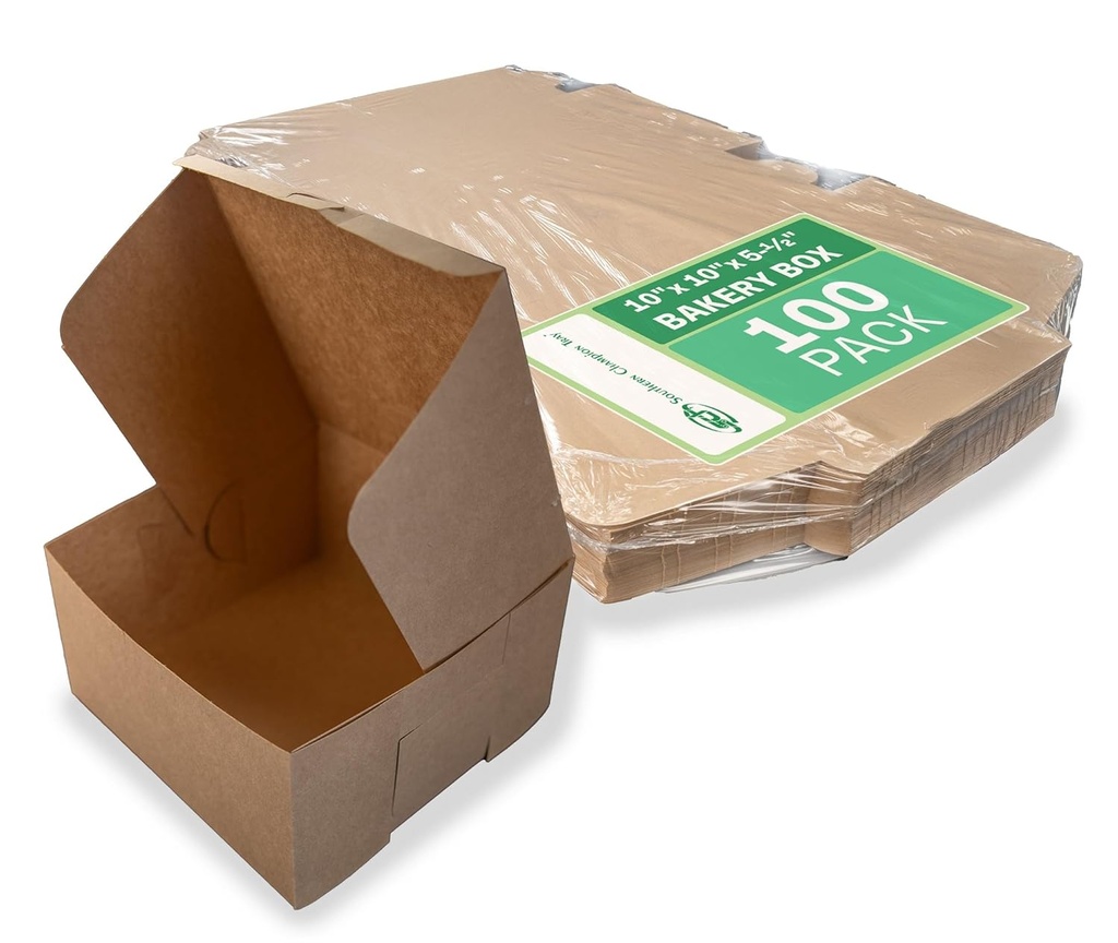 SCT Kraft One-Piece Non-Window Bakery Boxes, 10 x 10 x 5.5, Brown, Paper, 100/Carton