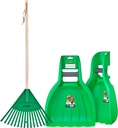 Child-Size Leaf Collector & Rake Set – Garden Leaf Scoops and Lawn Cleaning Tools for Kids, Includes 1 Rake and 1 Pair of Leaf Grabbers, Green Plastic – by Superio