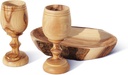 THE JERUSALEM GIFT SHOP SINCE 2004 2 Small Communion Cups With Natural Wooden Bread Plate. Hand Carved Kiddush Cup from Olive wood - for Church, Ministry & Worship events with Certificate of Origin.