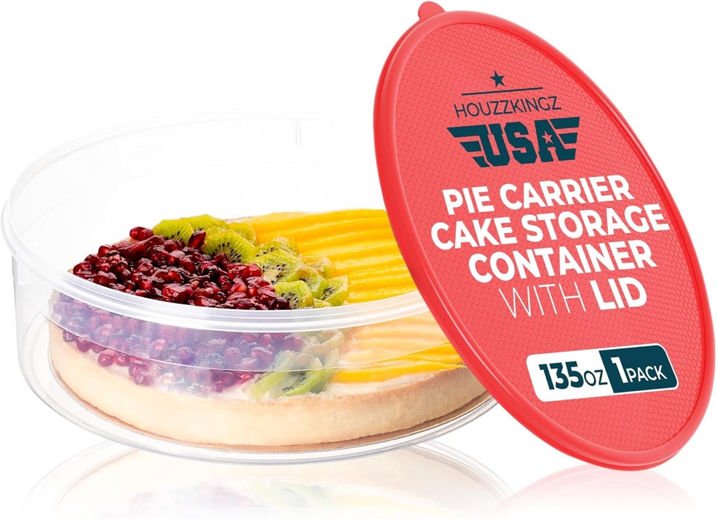 Pie Carrier Cake Storage Clear Container with Red Lid | 10.5" Large Round Plastic Cupcake Cheesecake Muffin Flan Cookie Tortilla Holder Storage Containers Airtight | Pie Keeper Transport Container