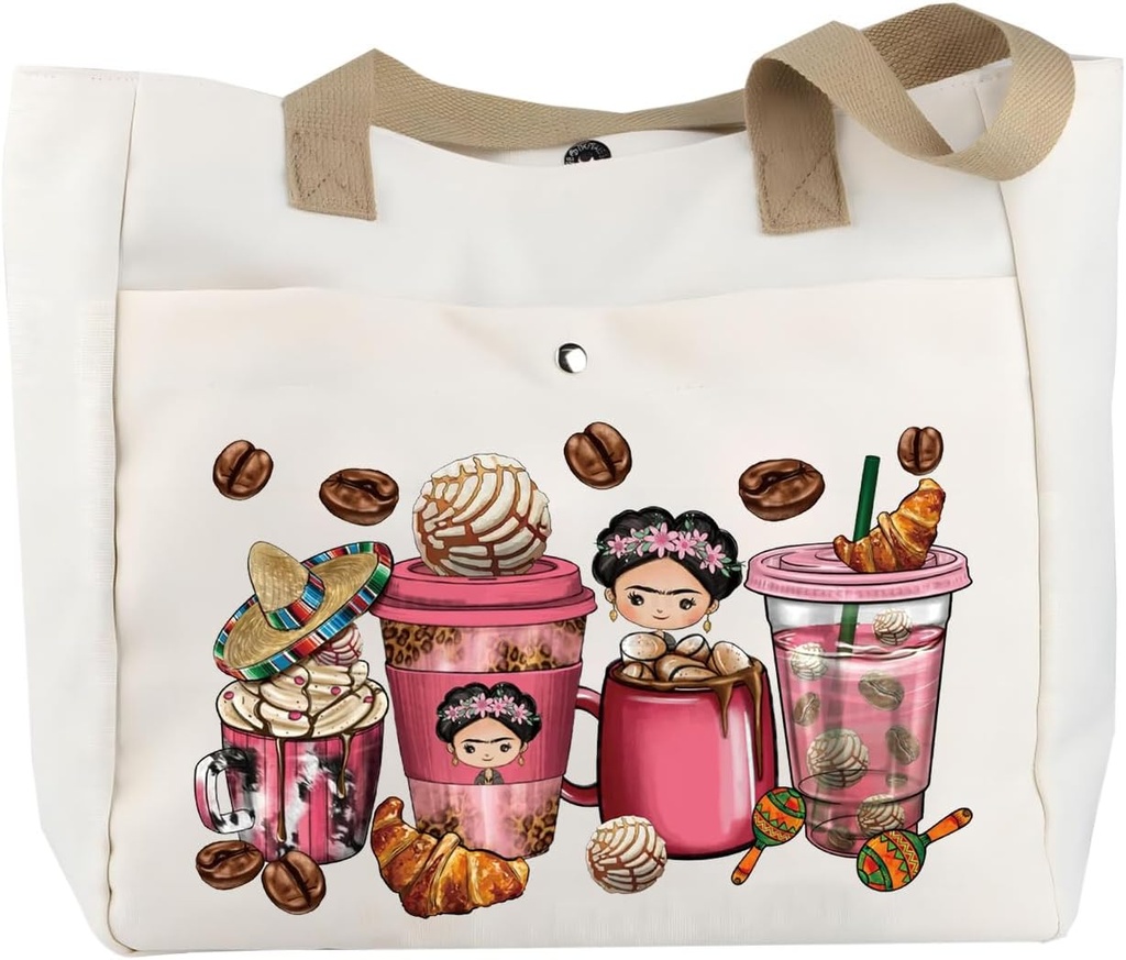 BLUPARK Funny Cafecito Chisme Mexican Concha Pun Gift Themed Tote Bag for Women