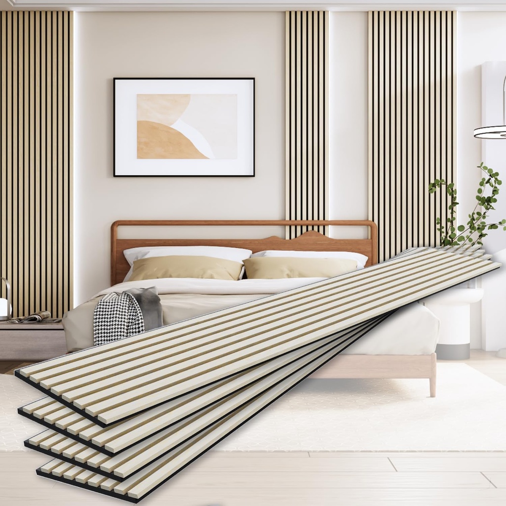Wood Panels for Wall, 3D Soundproof Slat Wall Paneling, 4 Pack 94.5" x 12.6" Wall Panels for Interior Wall Décor, Living Room, Bedroom (Oak)