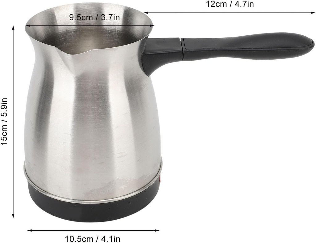 Mumusuki Electric Turkish Coffee Maker, 600ML Stainless Steel Boil Dry 5-6 Cup Capacity with Anti Ironing Handle Easy to Use for Coffee, Tea, Milk