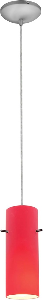 Cylinder Glass Pendant - 1-Light Pendant - Cord - Brushed Steel Finish - Red Glass Shade