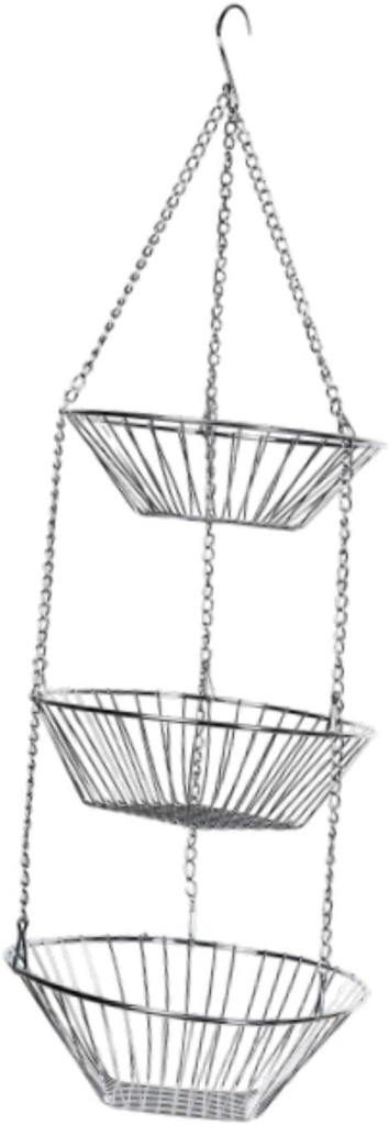 3 Tier Hanging Basket Fruit Organizer Multifunctional Hanging Hook Wire Organizer Vegetable Basket for Counter Kitchen
