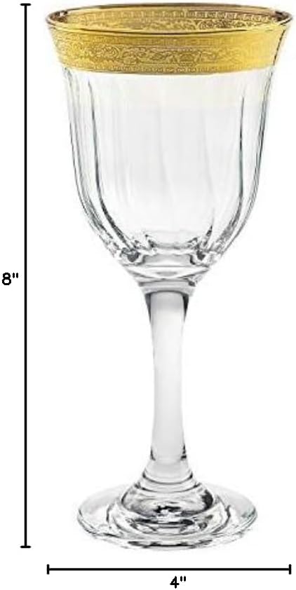 WORLD GIFTS Elegant and Modern Glass Made Drinkware Set for Hosting Parties Events - 9 oz. Red Wine of 6, Gold