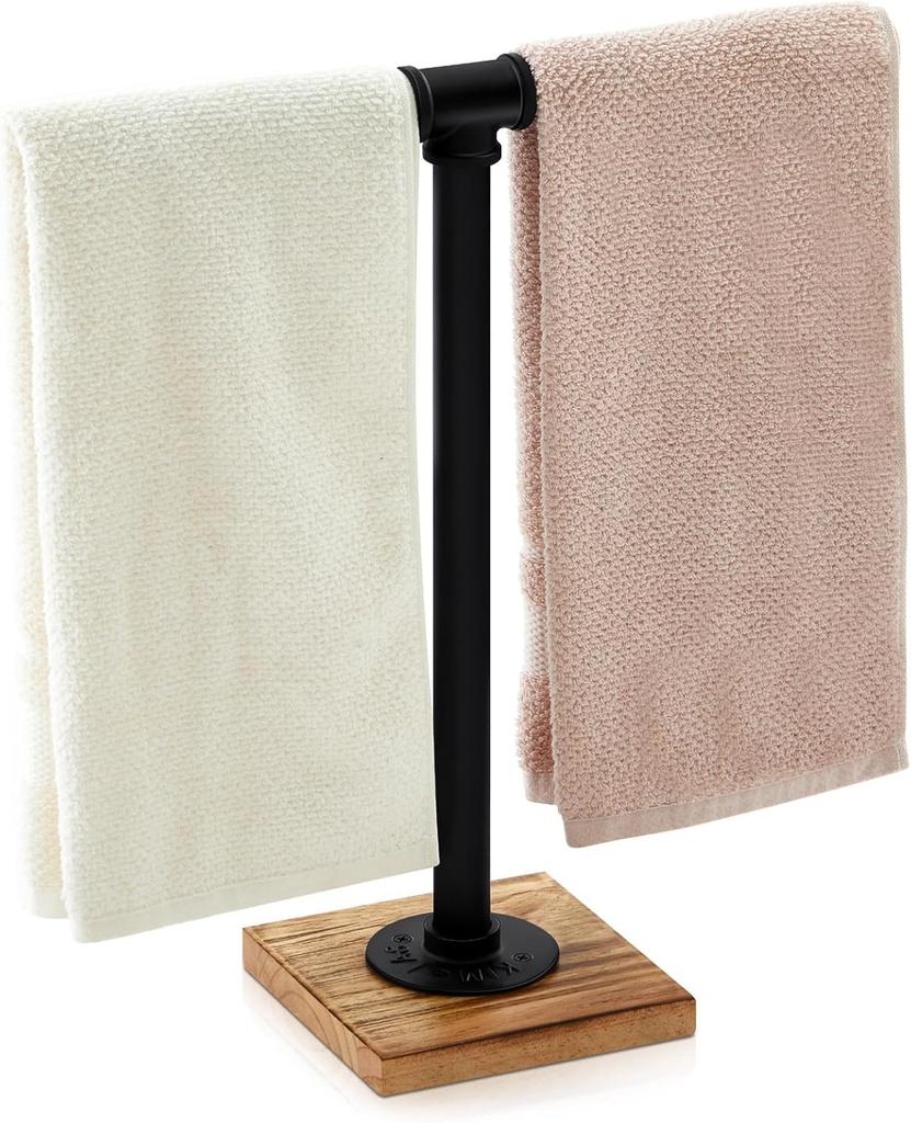 Juexica Hand Towel Holder Stand 15 Inch Farmhouse Towel Holder Towel Racks Hand Towel Stand with Heavy Base for Bathroom Kitchen Countertop Desktop Standing, Black (T Style)