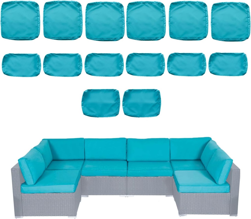 kinbor 14 Piece Patio Cushion Covers Replacement - Outdoor Couch Cushion Slipcovers with Zipper for Sectional Sofa Furniture Set, Washable Outdoor Covers Only (Turquoise)